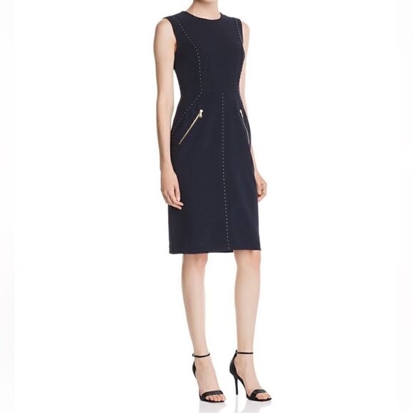 Donna Karan Mulberry Fields Studded Column Dress Zip Pockets 0 - Picture 1 of 6